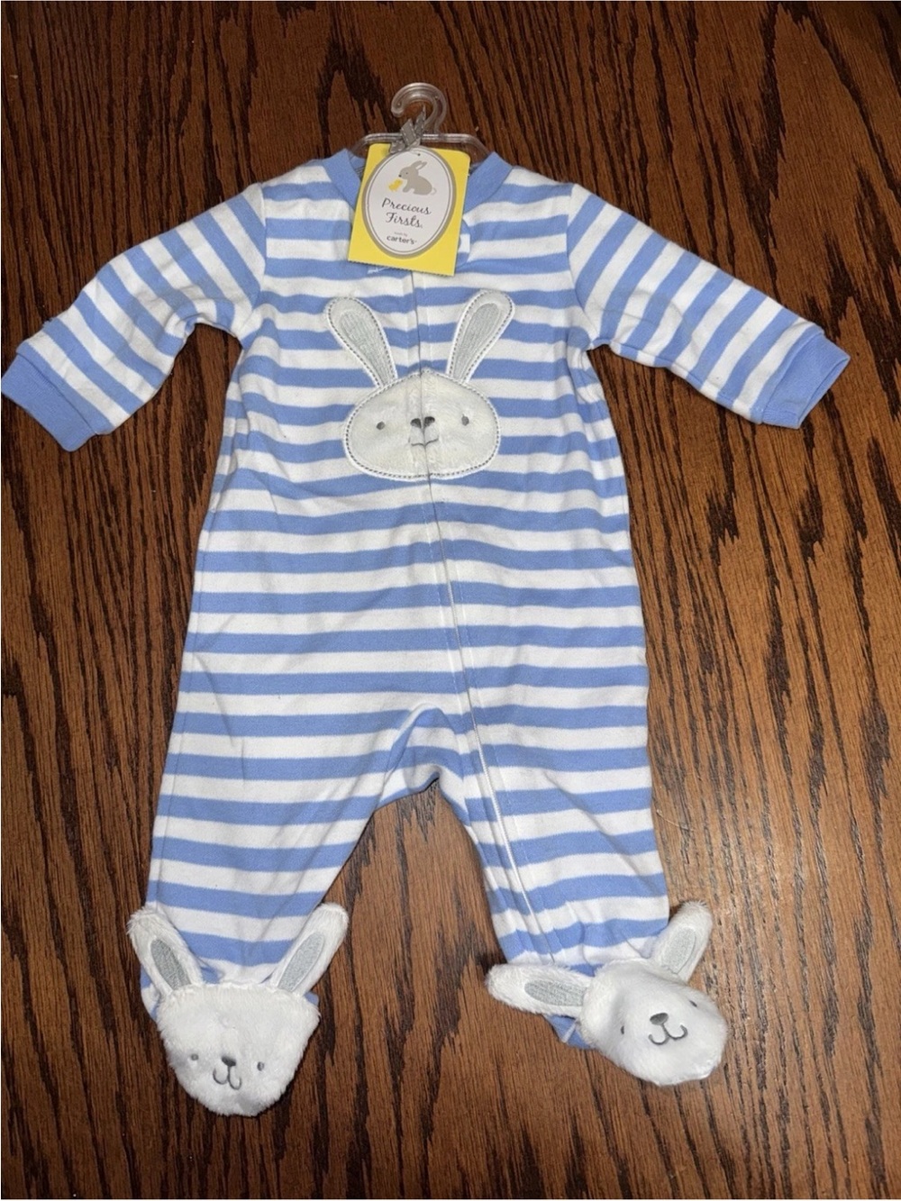 NWT Boys Newborn NB Zipper Sleeper Pajamas Easter Bunny Blue Stripe